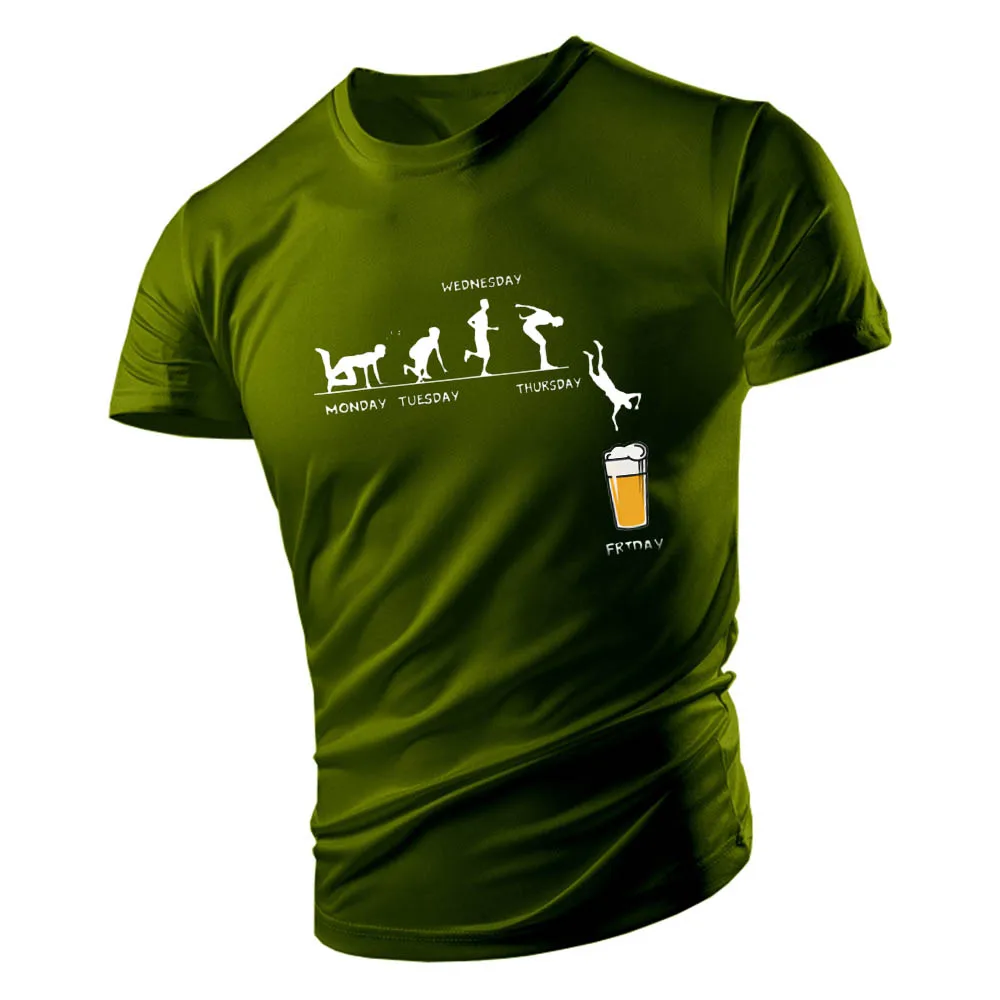 Camiseta de manga corta con estampado de cerveza de viernes para hombre, camiseta informal de verano para trotar al aire libre, cuello redondo,