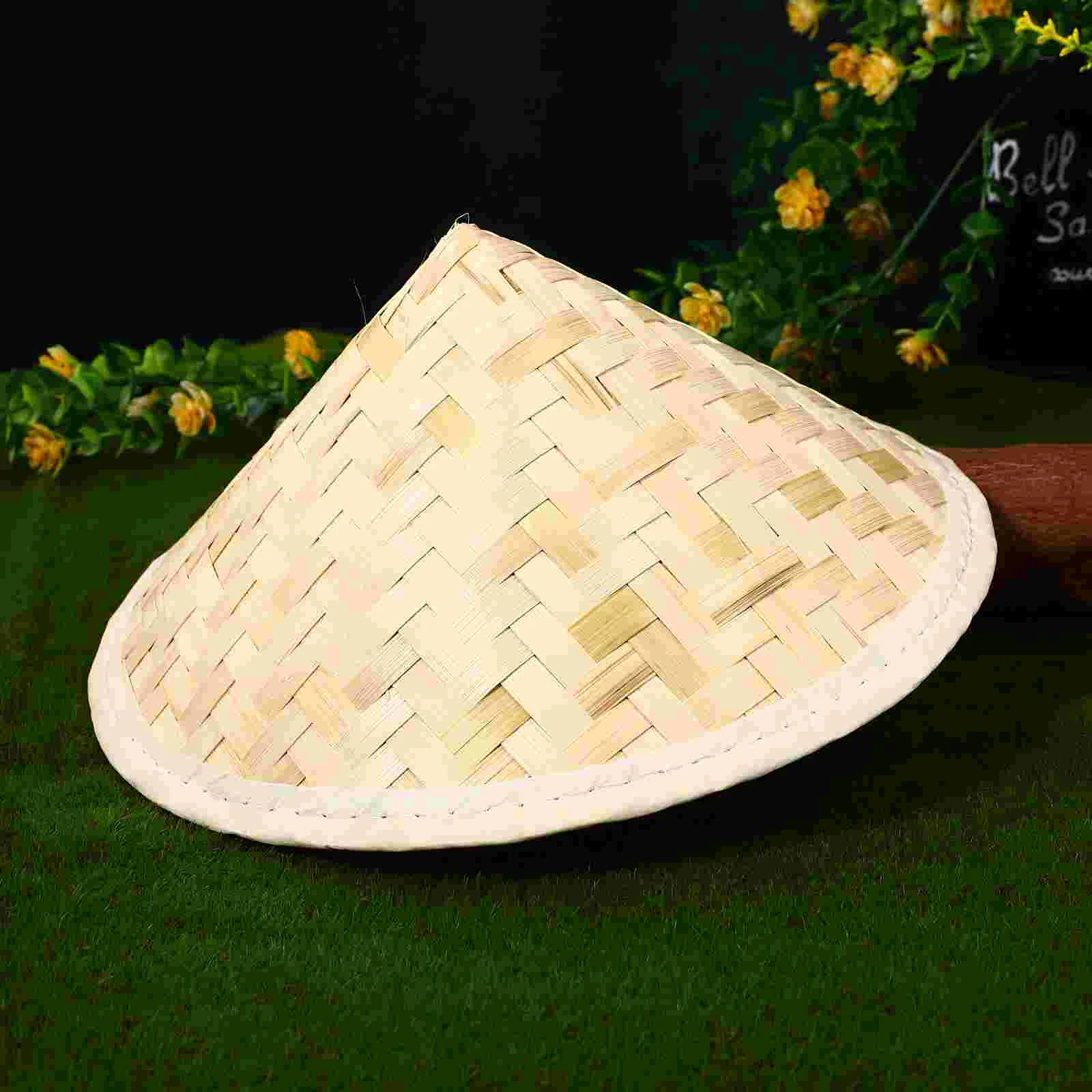 2 Pcs Teepee Tent for Kids Bamboo Hat Chinese Pointed Cap Beige Sun Block Men and Women