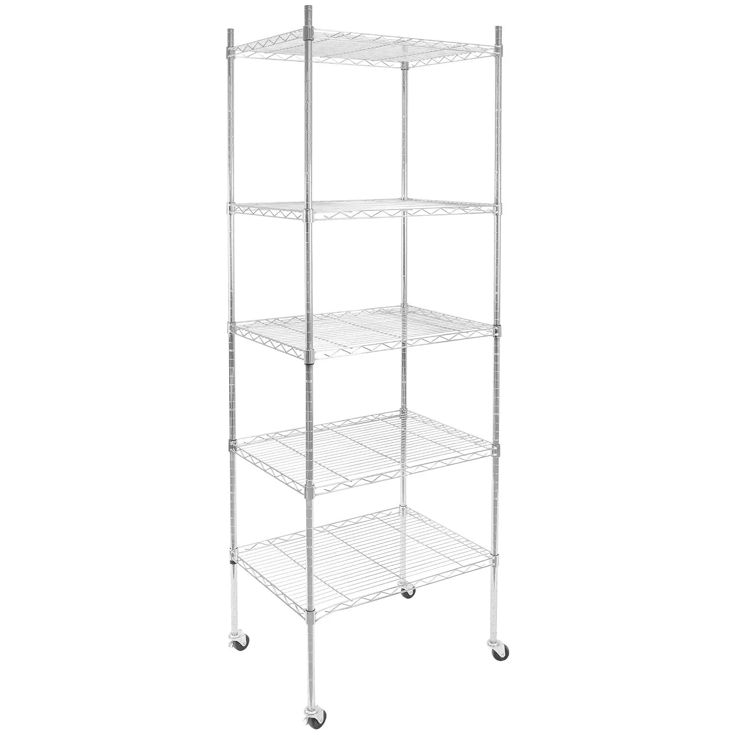 5 Tier Chrome Wire Shelf on Wheels, Adjustable Metal Storage Rack for Kitchen Garage Laundry, 74