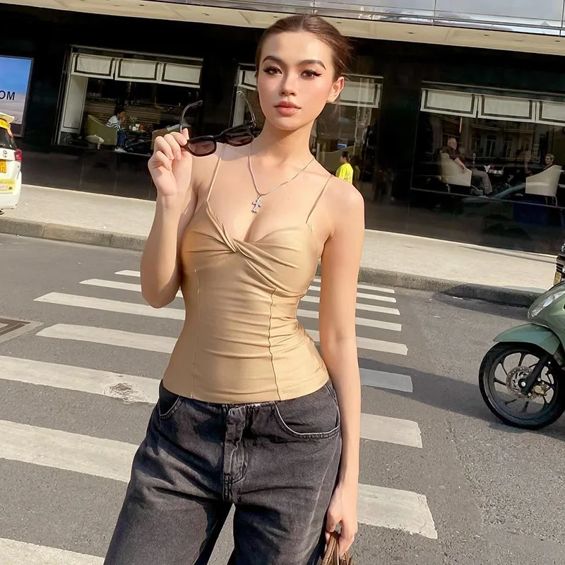 

Summer Retro Outerwear Inner Strap Knitted Tank Top for Women