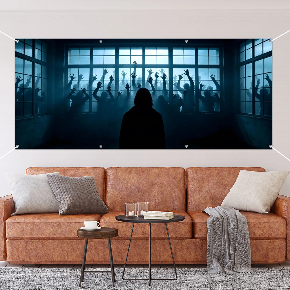 Yeele Halloween Large Hanging Banner for Home Living Room Outdoor Courtyard Decor Scary Ghost Claw Zombie Garage Door Background