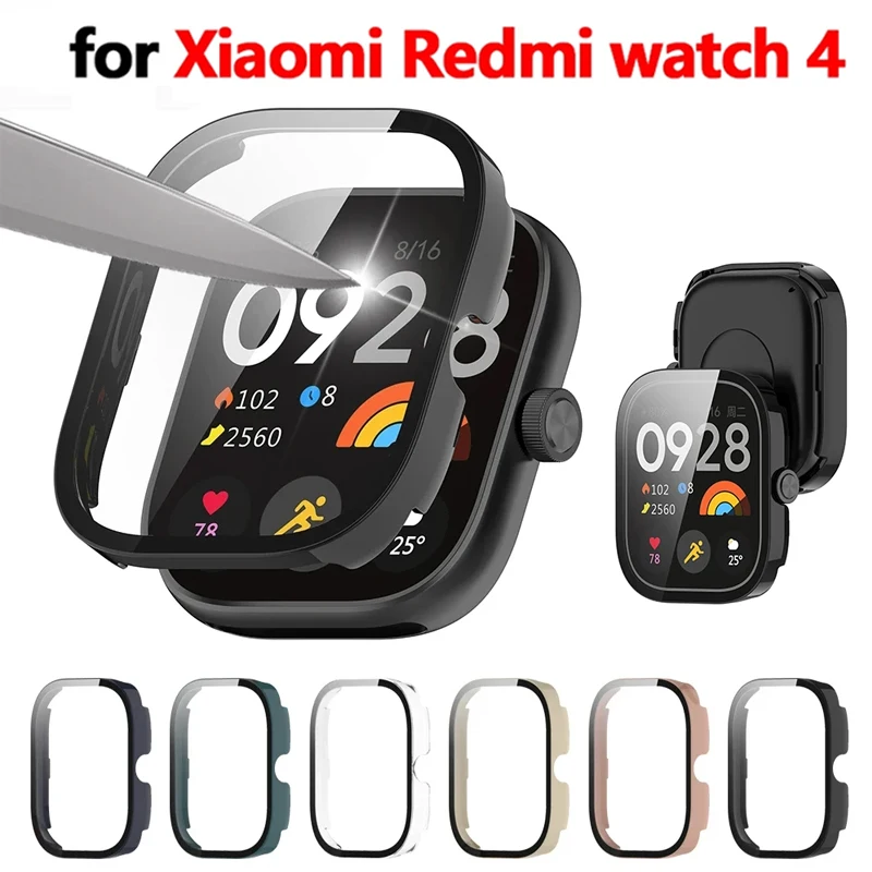 PC Case+Glass for Xiaomi Redmi Watch 4 Tempered Glass Anti-scratch Film Bumper Protective Cover for Redmi Watch 4 Active/3Lite