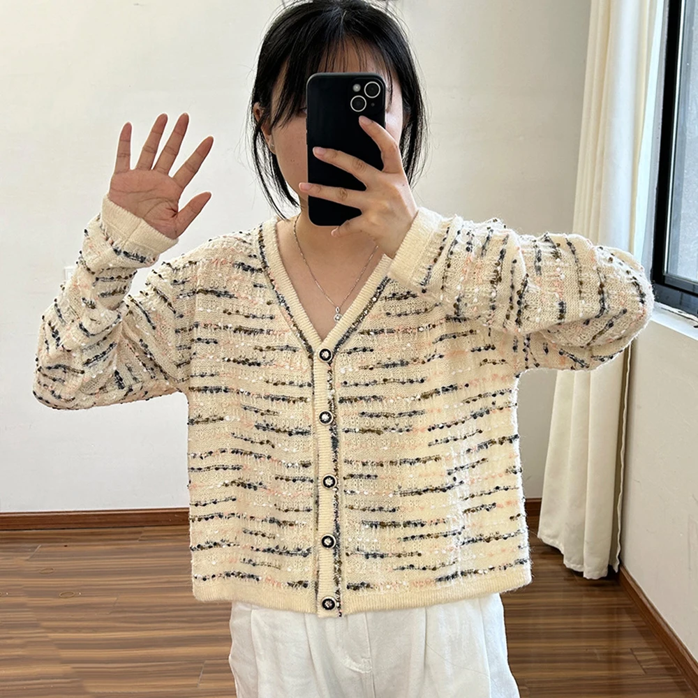 

Женский вязаный кардиган с коротким v-образным вырезом, контрастный цветной дизайн, осень-зима 2022, новый стиль, мягкий свободный универсальный тонкий свитер