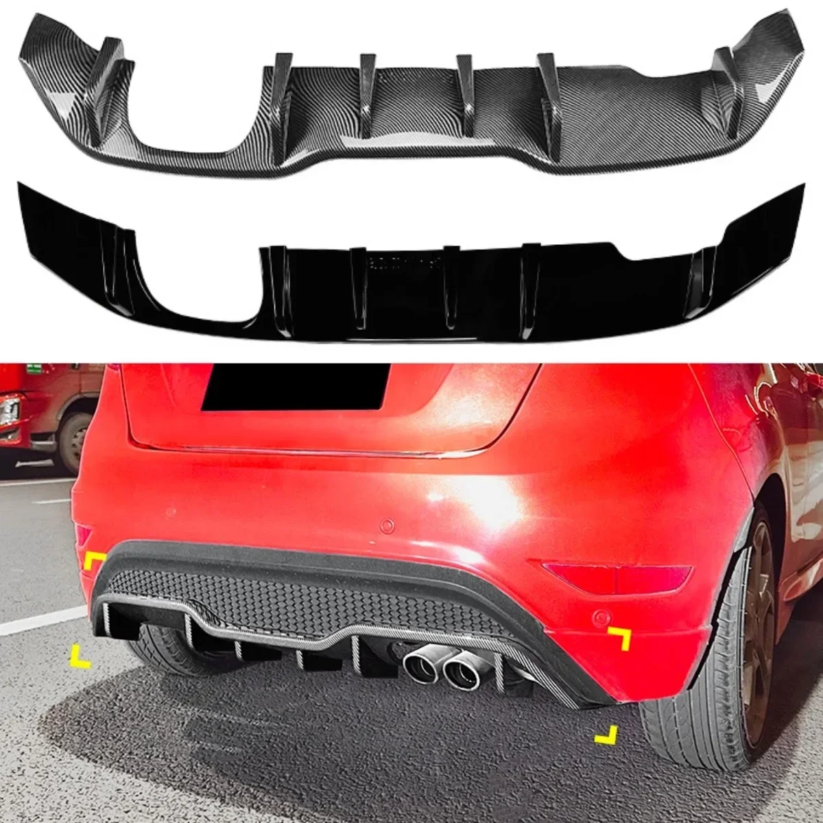 For Ford Fiesta ST MK7 2012-2017 Body Kit Rear Bumper Splitter Apron Cover Rear Bumper Diffuser Spoiler Lip Car Accessories