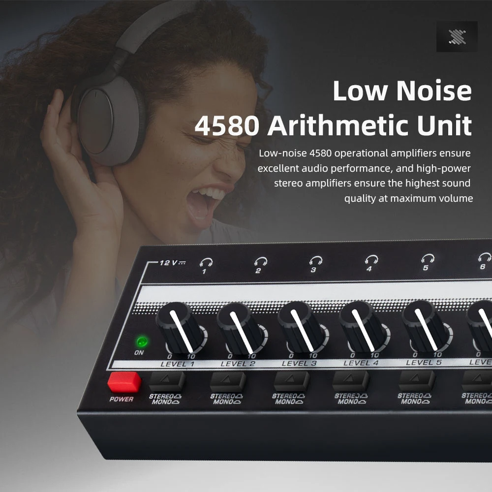 Ultra Compact Mixer Mini DJ Low Noise 8 channel Stereo/Mono Headphone Amplifier HIFI Sound Amp Professional KTV Sound Mixer