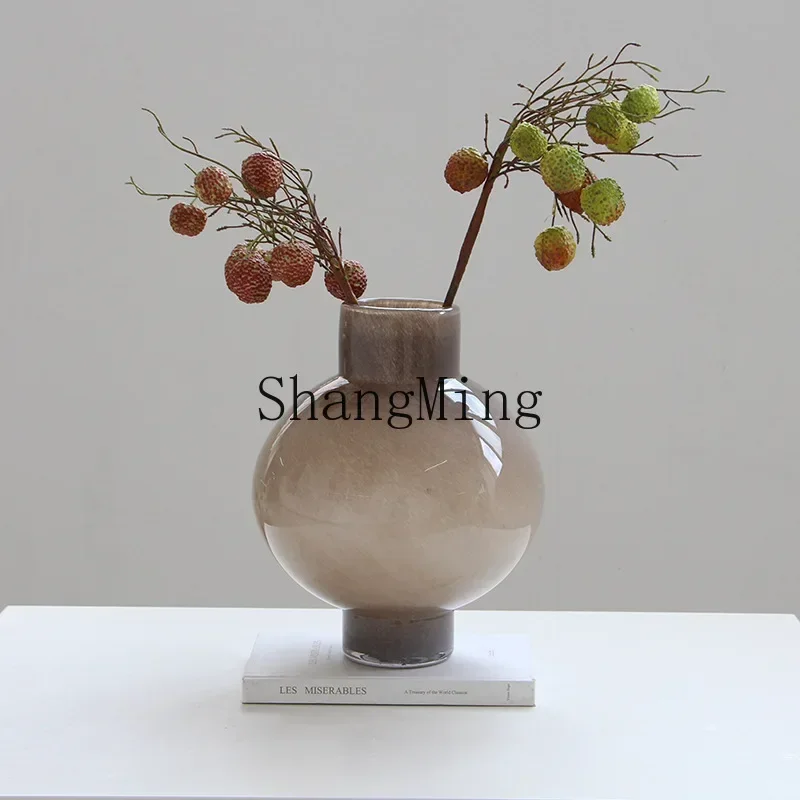 CLL grey porcelain glass vase lotus leaf mouth high-end luxury light luxury hydroponic home flower decoration