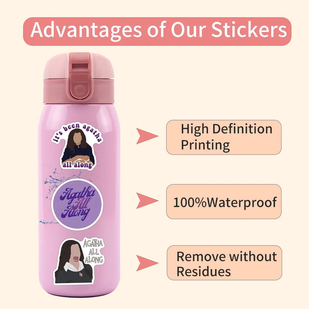 55 szt. Naklejek Agatha All Along, personalizowane, fajne, kreatywne, do samodzielnego wykonania, dekoracyjne, na deskorolkę, motocykl, kask, wodoodporne naklejki