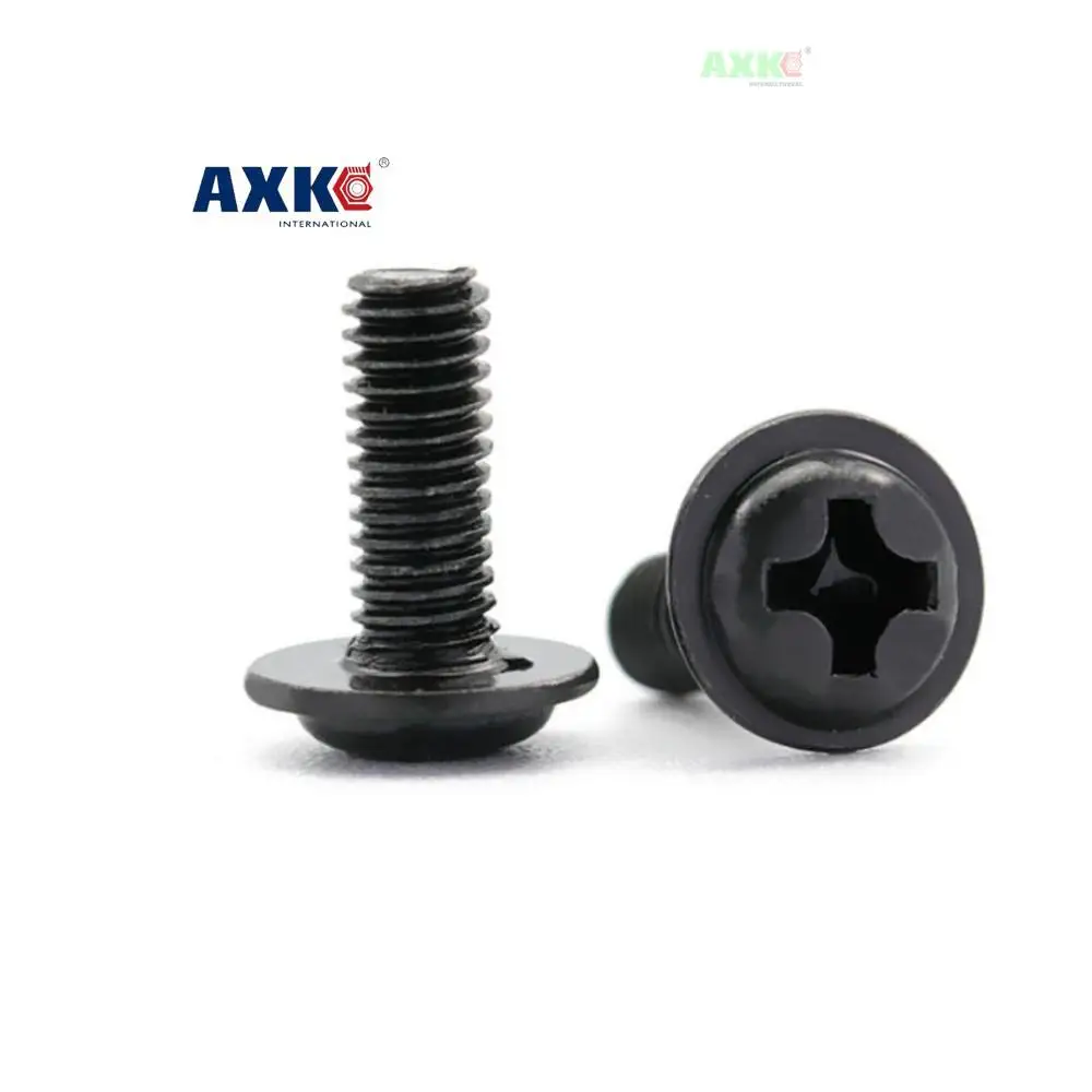 10pcs/lot M1.4 M2 M2.5 M3 M 3.5 M4 M5 M6 PWM Black Pan Head Screws  with Washer Fixed Motherboard Screws With Pad DIN967