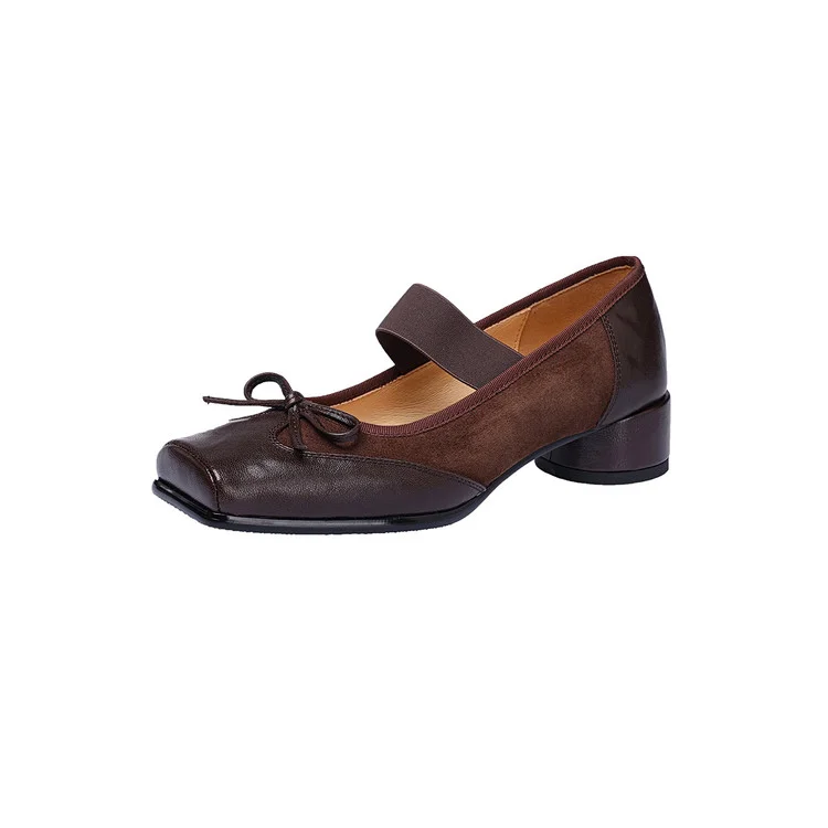 Mary - Jane Pumps with Bow 3.5 cm Heel Pumps , Square - Toe & Block Heel | Vintage - Inspired, Comfy Office/Casual Women’s Shoes