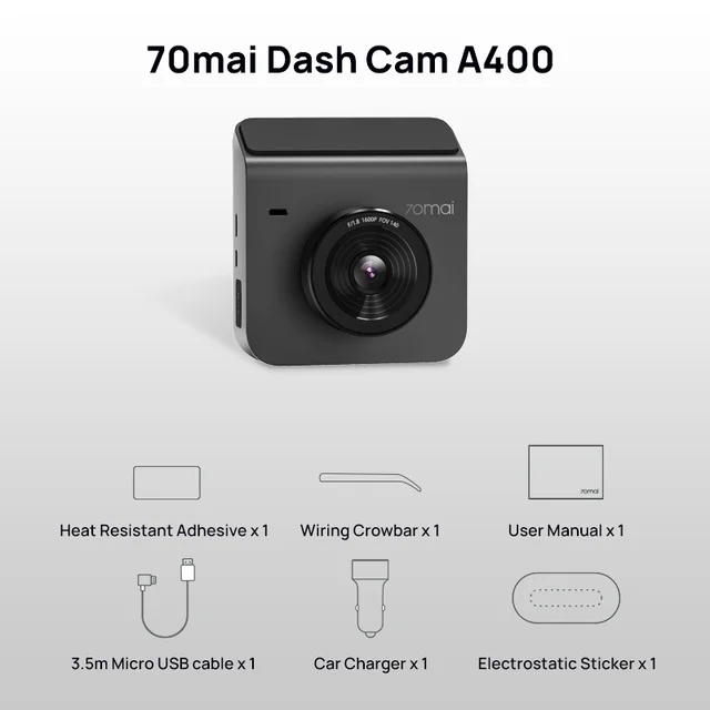 70mai Dash Cam A400 1440P Car DVR 145° FOV Dual Channel Video Recorder 24H Parking Monitor Night Vision APP Control Style Design
