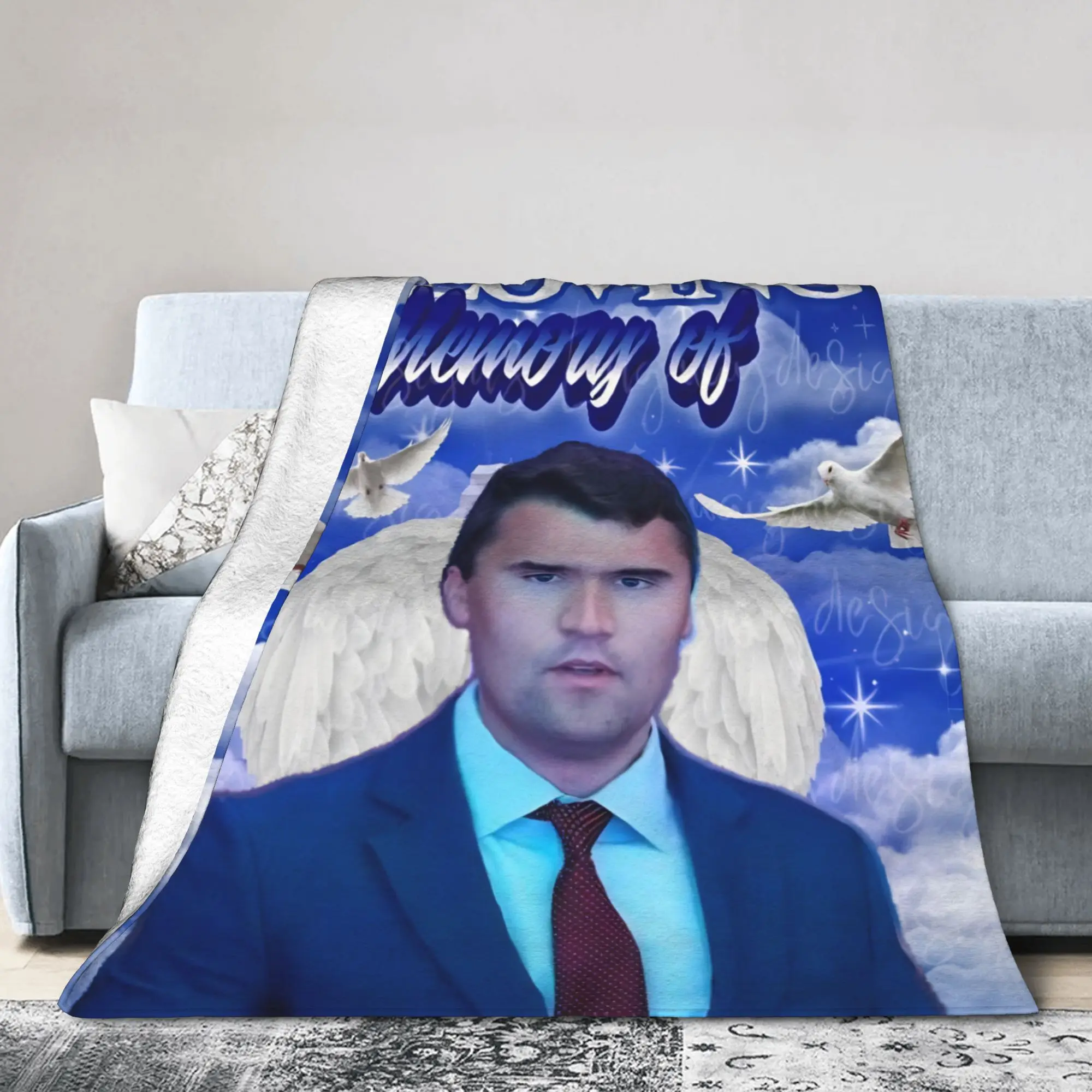 Charlie Kirk Angelic Advocate Blanket Flannel Spring Autumn  Portable Super Warm Throw Blankets for Home Office Bedding Throws