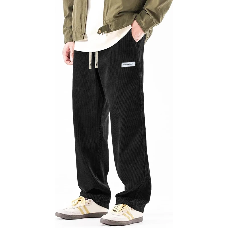 Mens Corduroy Baggy Pants Elastic Waist Drawstring Casual Pants Outdoor Loose Sweatpants Work Pants Breathable Streetwear