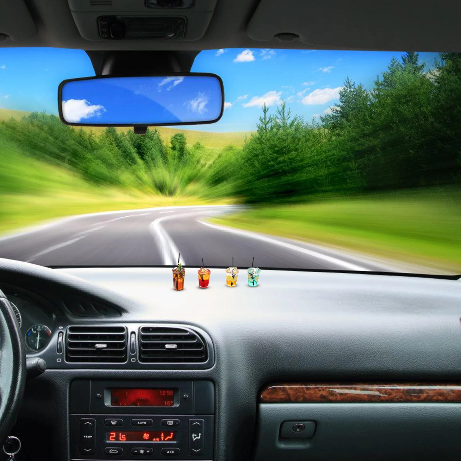 

4Pcs Miniature Coffee Cup Car Ornament Creative Dashboard Decor American Style Interior Decoration Cute Fun Resin Accessory