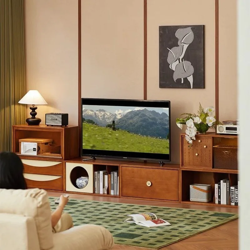 Estantería de madera maciza, vitrina de almacenamiento de combinación libre, pequeño apartamento, sala de estar, mueble de TV, armario lateral para comedor