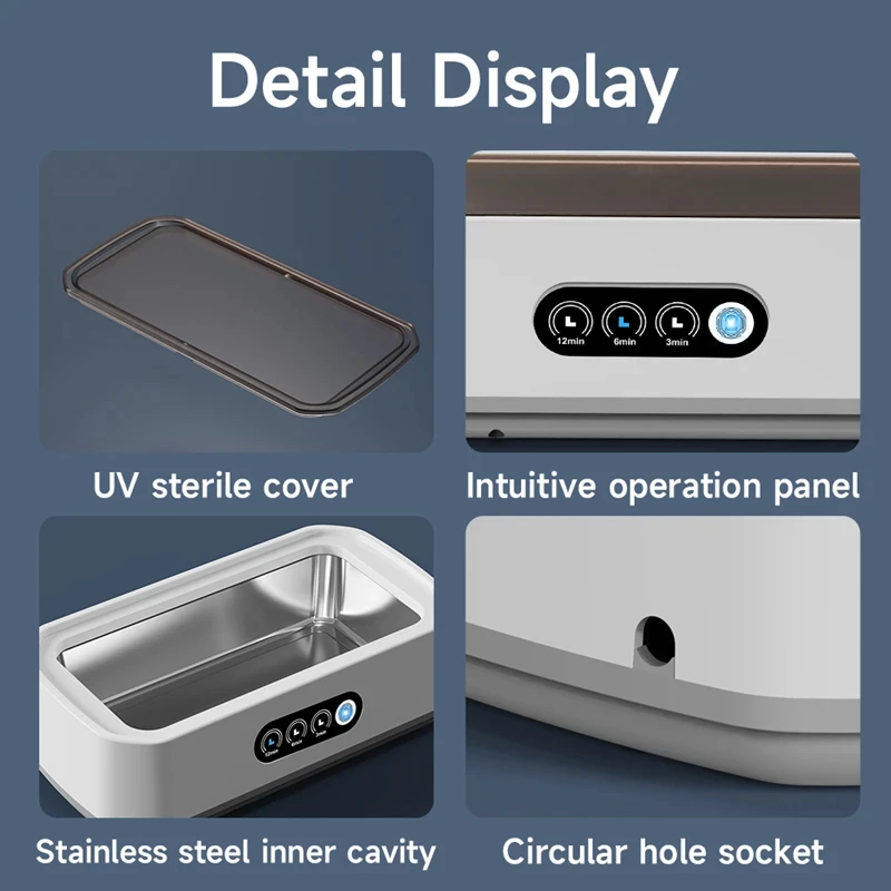 Lenovo Ultraschall-Reinigungsgerät für Brillen 650ml Mini Hochfrequenz-Vibrationsreinigung für Brillen, Schmuck, Zahnprothesen, Schnuller – Detail 2