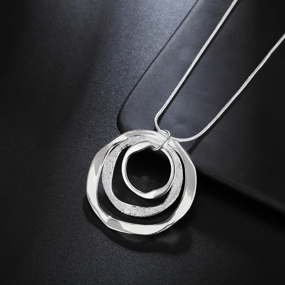 

Fine Brand Solid 925 Sterling Silver Necklace For Women Bohemia Three Circle Pendant Luxury Wedding Jewelry Party Gift