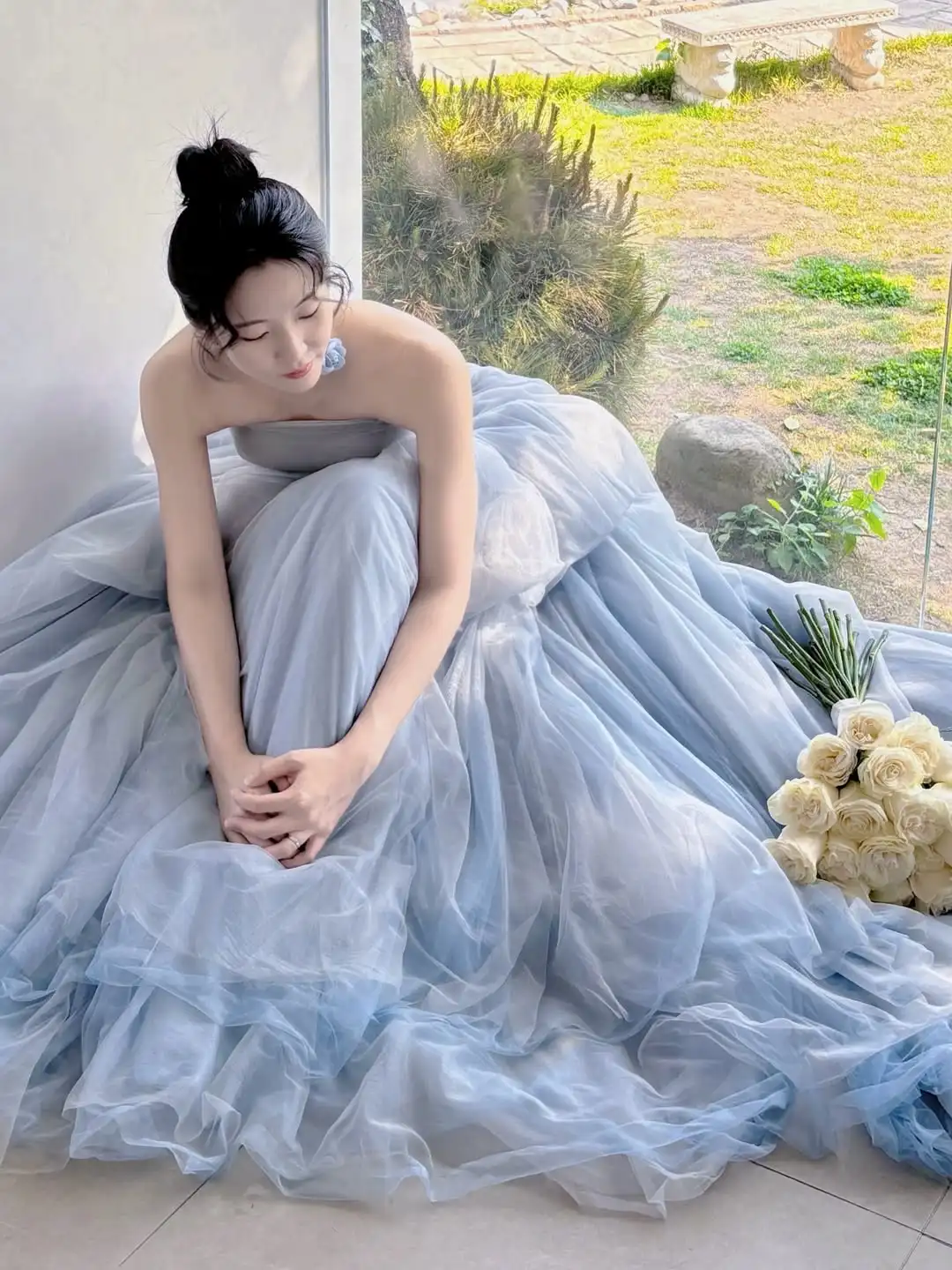 Sondr Fairy Blue Brautkleider Koreanische A-Linie Flauschiges Brautkleid Korsett Empfangskleider Hochzeit Snap Kleider Partykleid