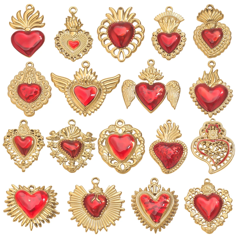 

3PCS Stainless Steel Sacred Red Heart Charm Pendant for DIY Jewelry Making Earring Necklace Connectors and Accessorie Wholesale