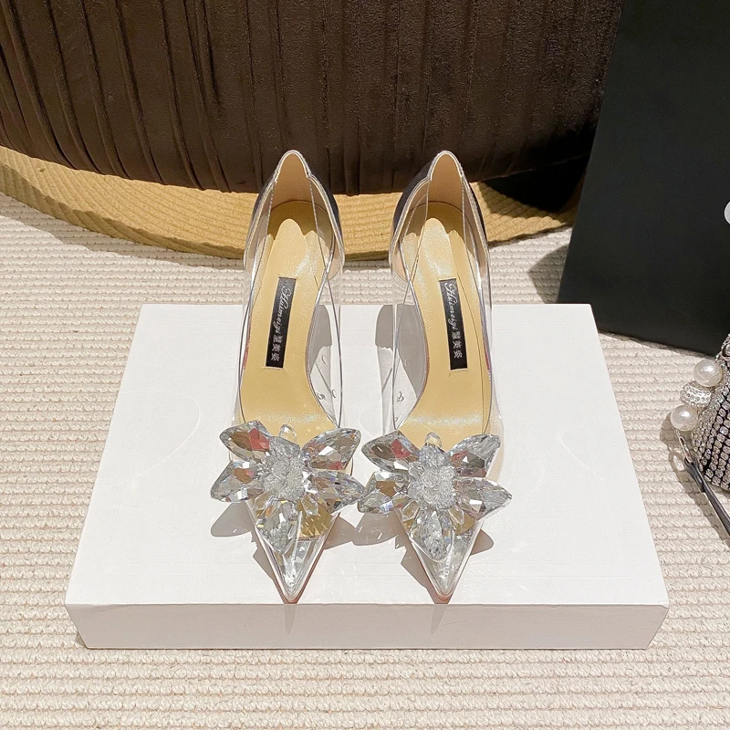 Sandals Wedding Shoes Women Pointed Clear Crystal Cup High Heel Stilettos Sexy Pumps Summer Shoes Women Pumps