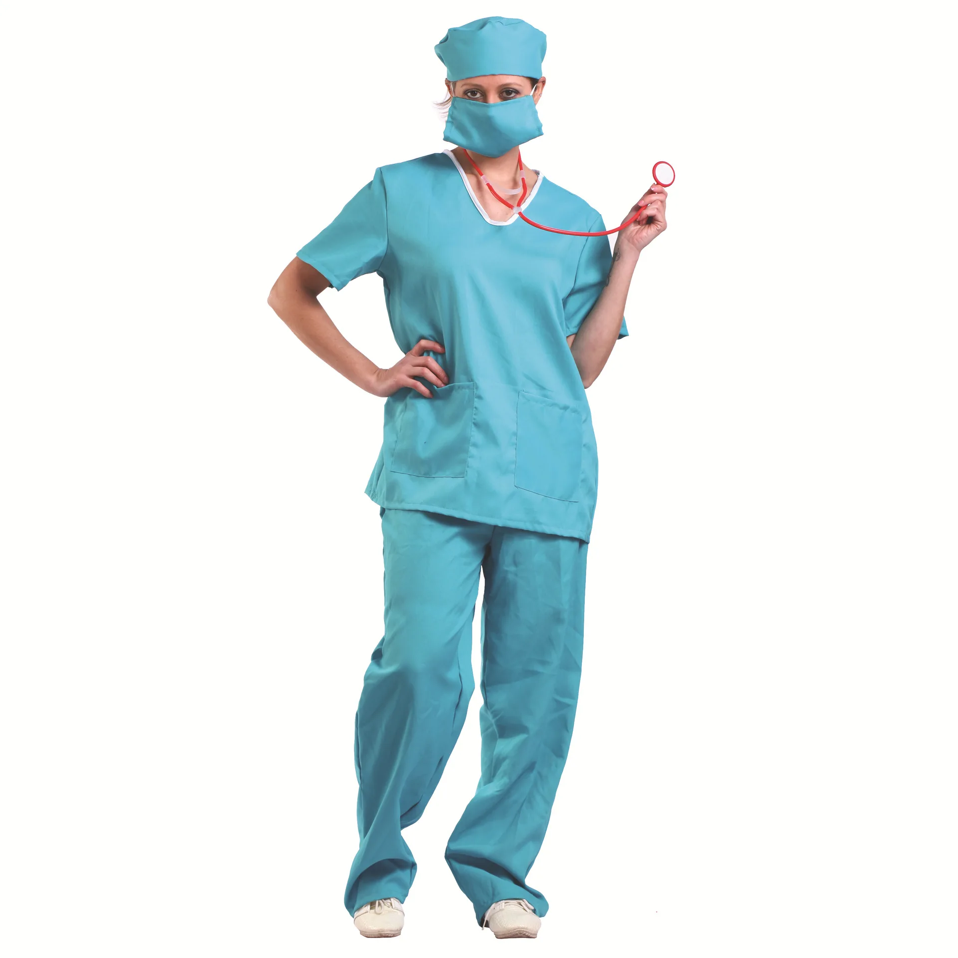 Horror Game Blood Nurse Cosplay blue Uniform Dress Costume Nurse Halloween adult  with Hat