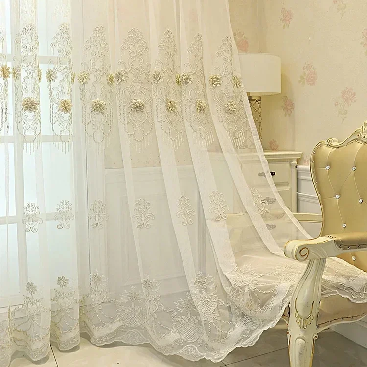 

Modern Light Luxury Embroidered Tulle Nordic Classic Warm Color Style Curtains for Living Room Bedroom Dining Study Decor 커튼