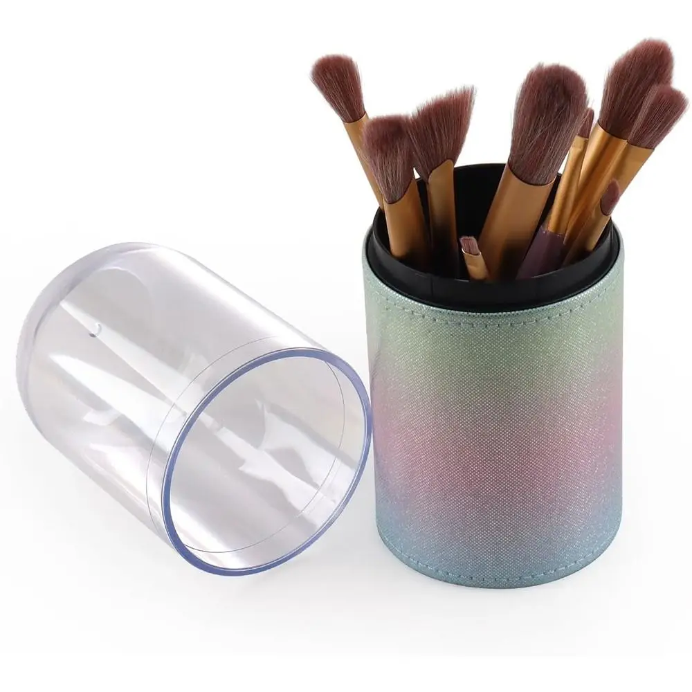 

Small Makeup Brush Holder Cute Dustproof Make Up Cup Organizer with Clear Lid Large Capacity Cosmetic Storage for Vanity Covered