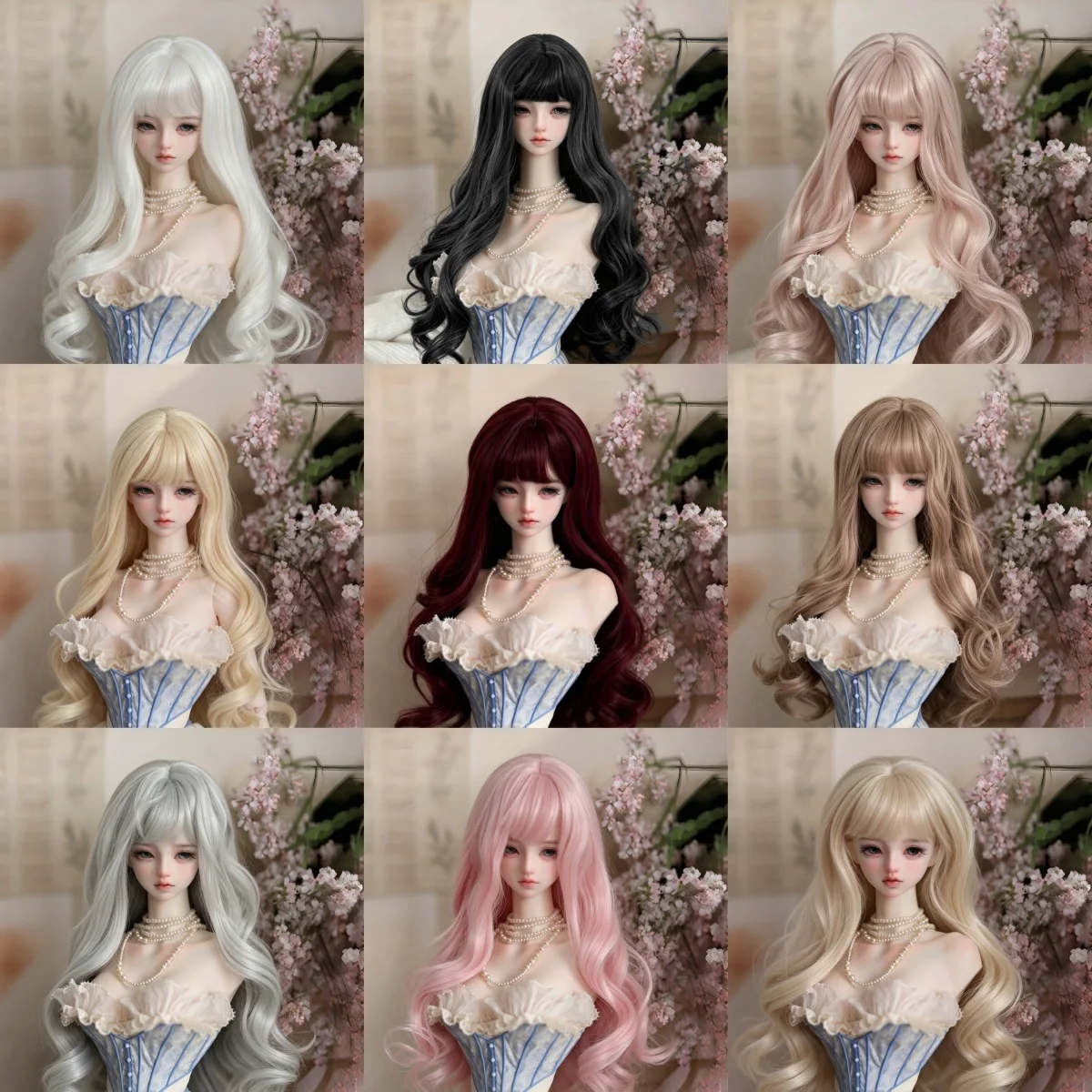 Multi-Color Full Bang Long Curly Finished Wig for 1/3 1/4 1/6 BJD Doll Wig Soft High Temp Silk Ready-to-Wear Dress Up Doll Hair