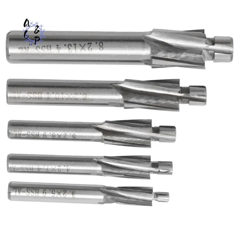 

A68P-5Pcs HSS Counterbore End Mill M3-M8 Pilot Slotting Tool Milling Cutter Countersink End Mills