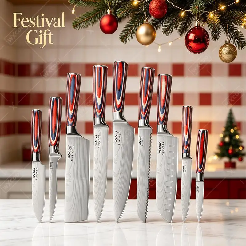 Cuchillo de Cocina Profesional de Acero Inoxidable para Rebanar Carne, Pescado, Pan, Frutas y Deshuesar, Tipo Santoku, Regalo Ideal para las Fiestas