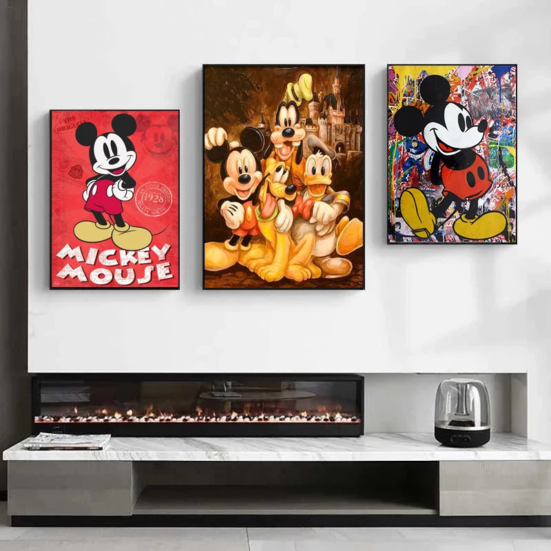 Colourful Cartoon Disney Mickey Mouse Canvas Painting Graffiti Street Art Posters and Prints for Children Room Decoration