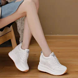 Wedge Heels Women Sneakers Leather Walking Shoes Internal Height Increase 10cm Female Casual Shoes Autumn New Women Shoes Plush