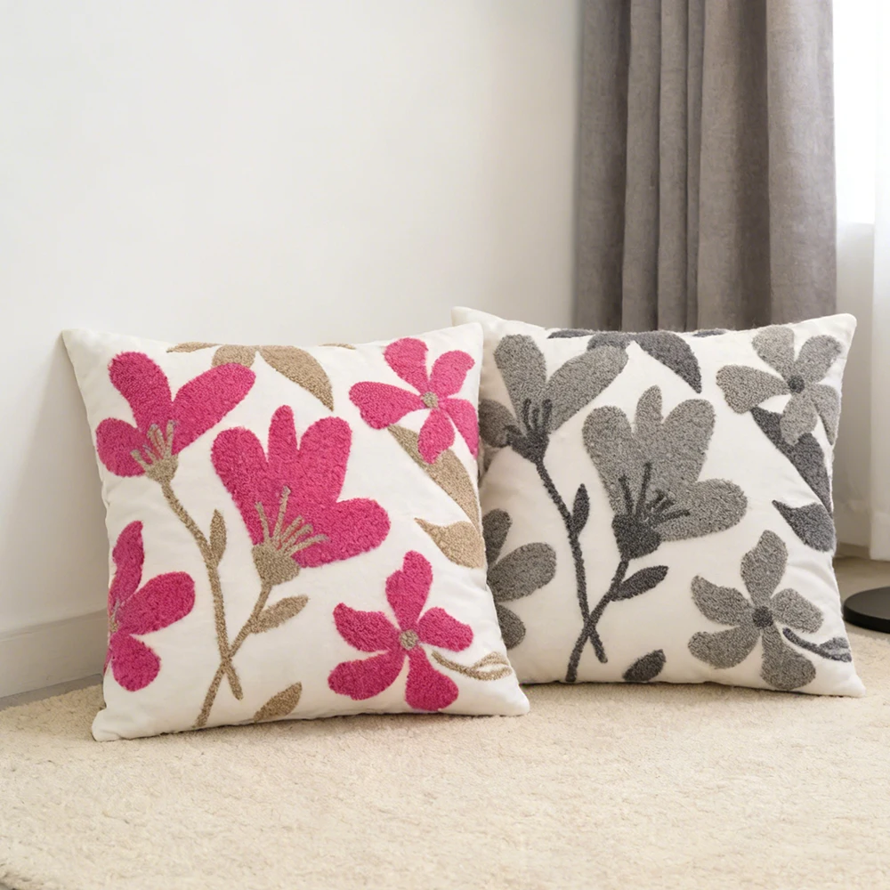 BUYNOW 1 Stück bestickter Kissenbezug mit blühenden Blumen, 45 x 45 cm, weiches Polyester, 30 x 50 cm, für Wohnzimmer, Schlafzimmer, Heimdekoration, Kissenbezug