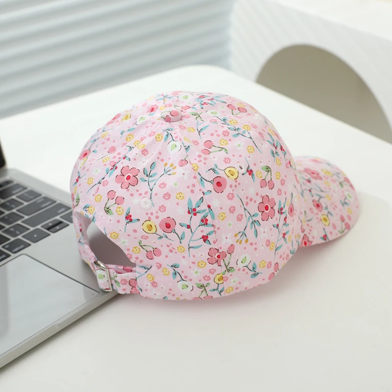 Summer Kids Baseball Caps Flowers Prints Girls Top High Caps Sun Hat Children Peaked Cap Adjustable Visor Cap for Girls 4-8Years view 5