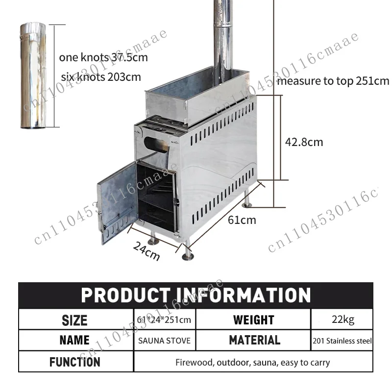 New Design Portable Stainless Steel Wood Stove Sauna Tent Stove with Long Chimney Outdoor Picnic Ice Fishing