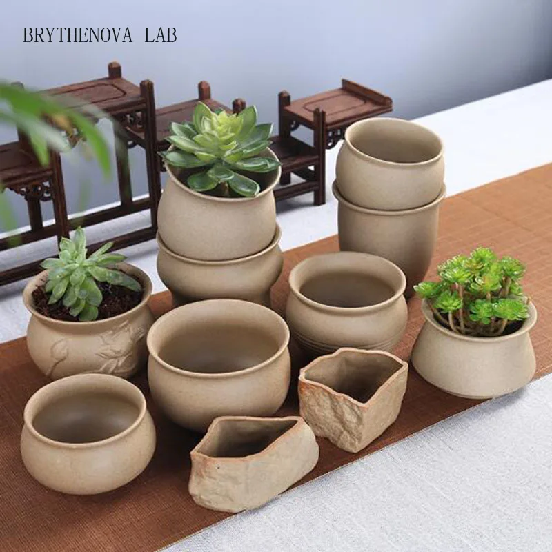 Retro Coarse Pottery Succulent Plant Pot Beathable Vase Many Shape Kinds Flower Pot Bonsai Planter Flowerpot Desktop Decoration