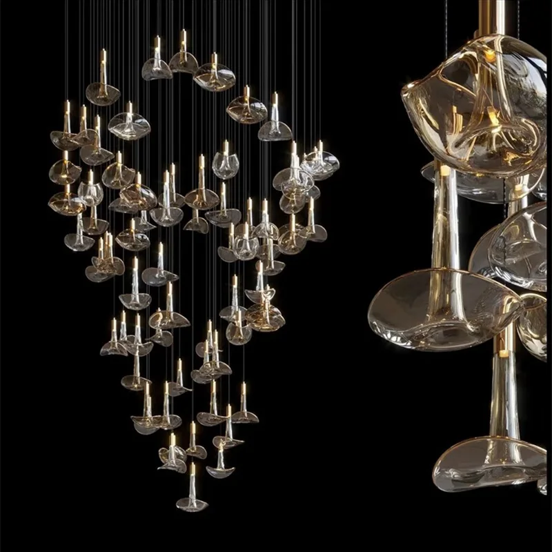 Luxury American Amber Glass Chandelier, Metal & Glass Dimmable Lustre Pendant Lamp for Living Room, Dining Room and Villa