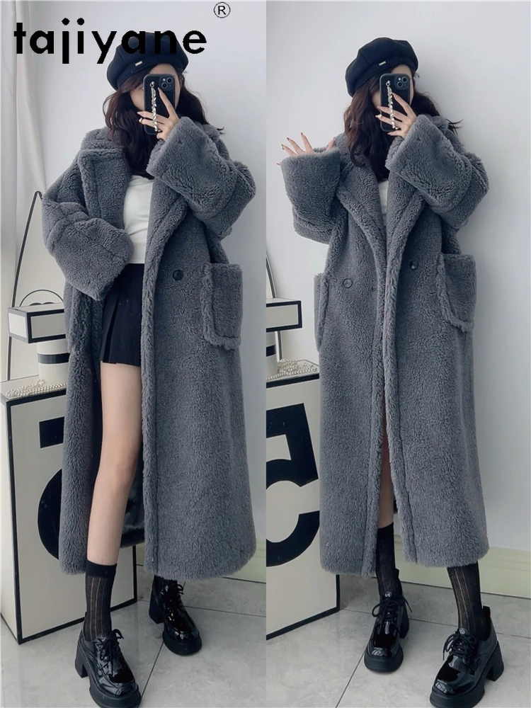 TAJIYANE 71,9 % Wolle + 15,7 % Kamel-Kaschmir-Mäntel für Damen, graue lange Schafschur-Jacke, hochwertige Winterkleidung 2012.