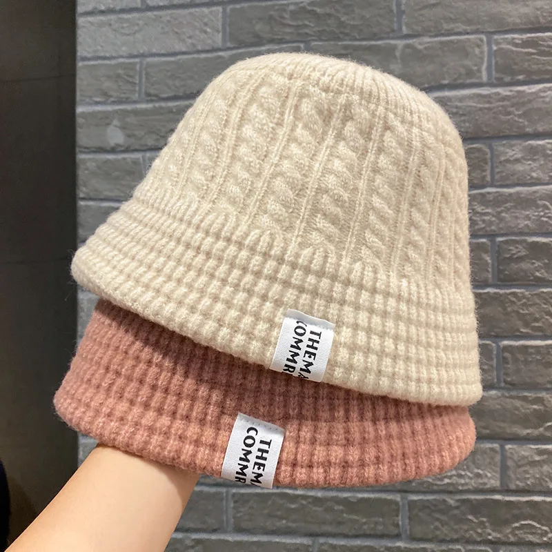 Women Winter Bucket Hat Warm Wool Cable Knit Fisherman Cap Casual Foldable Panama Hat Lady Outdoor Sunscreen Sun Cap