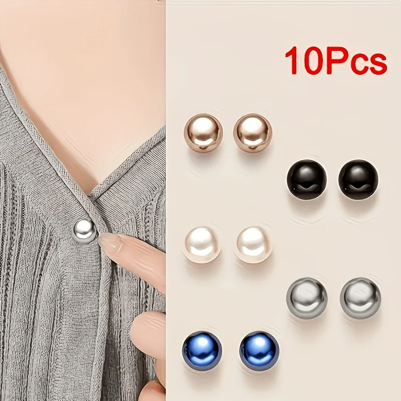 10pcs GEARLUEN Pearl Snap Buttons - No-Sew Adjustable Clasps, Glossy Spherical Bling Suitable for Shirts