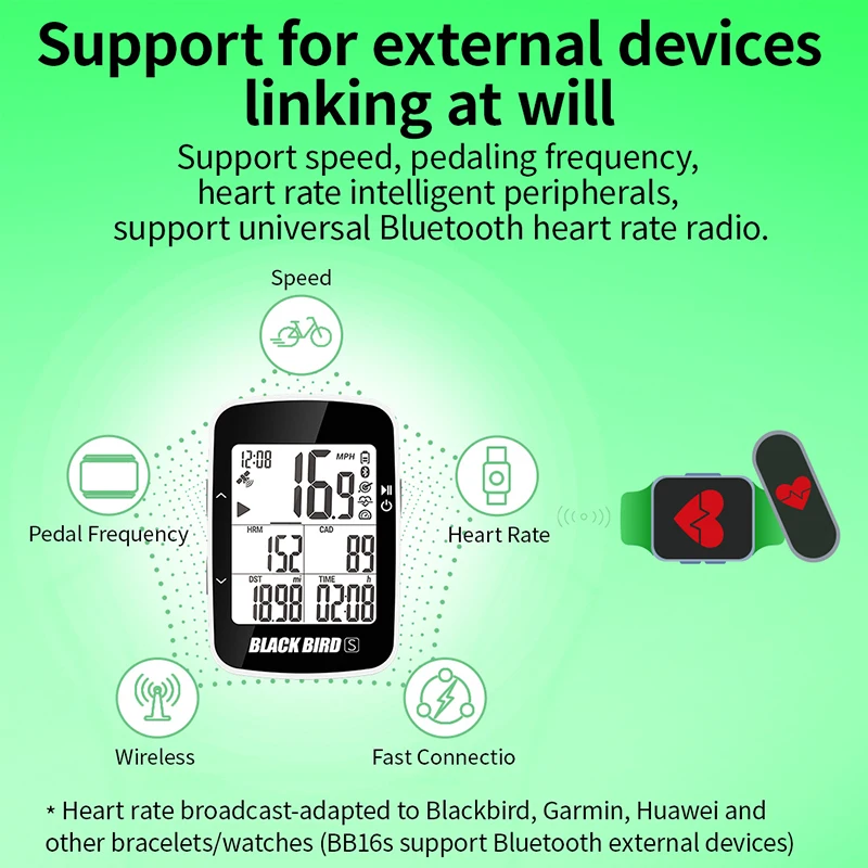 BLACKBIRD-Computador de bicicleta sem fio com tela grande, velocímetro GPS, odômetro de bicicleta impermeável, BB16S, BB16