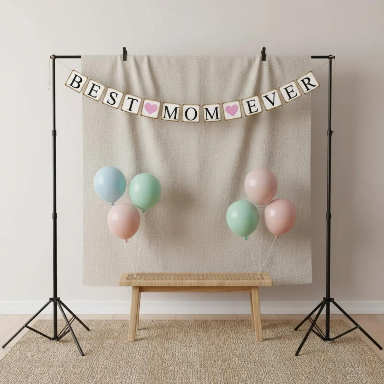 Bandera Decorativa para el Día de la Madre, Ensamblaje DIY, Guirnalda para Fiesta del Día de la Madre, Decoración Colgante, Letras de Colores Vivos, Recortes de Corazón