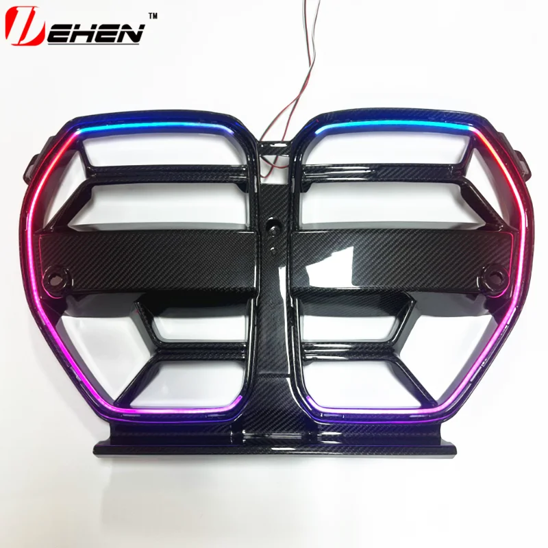 

LED Dry Carbon Fiber Car Front Bumper Grilles CSL Style For BMW G80 G81 M3 G82 G83 M4 2020-2025 Hood Racing Grille ACC Vent Trim