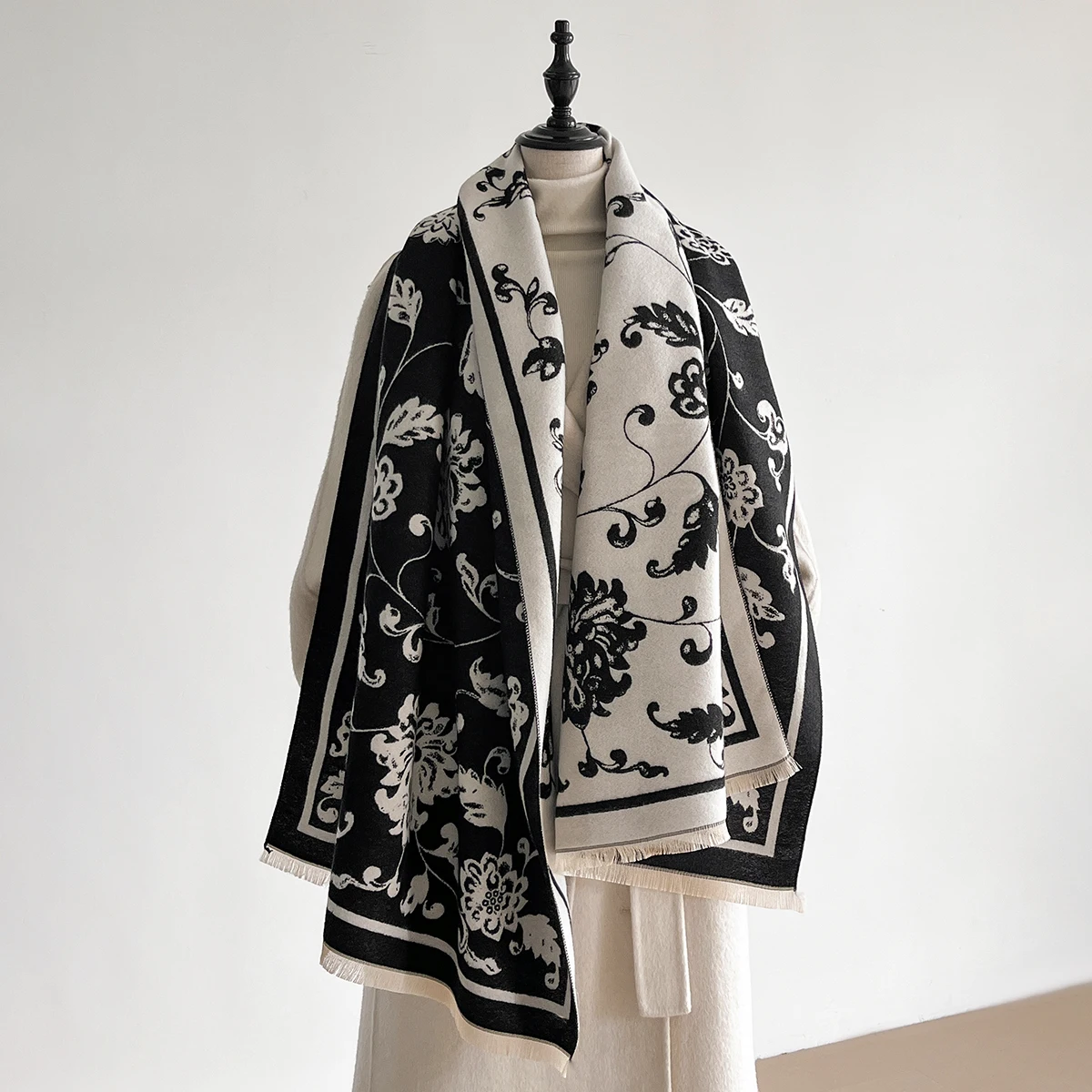 

Женский теплый шарф из искусственного кашемира, зимний толстый шарф с цветочным узором кешью, модный роскошный шарф