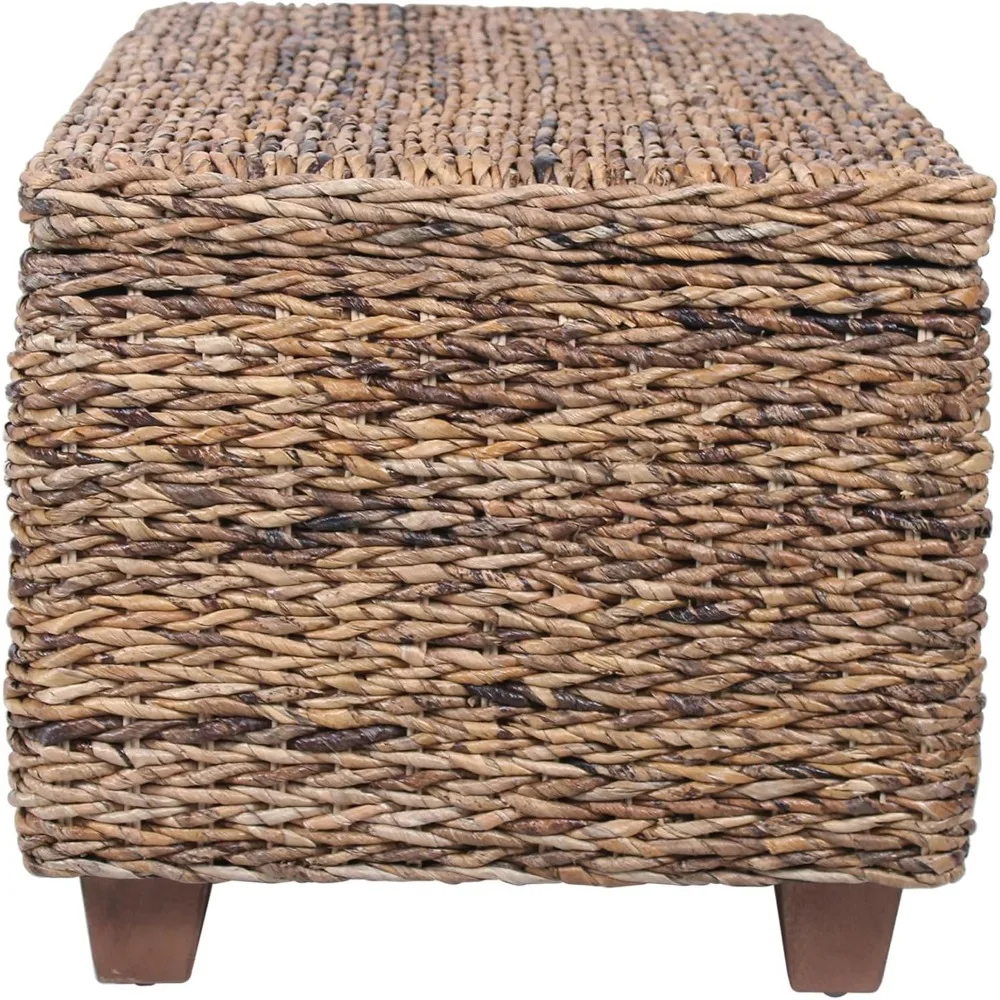 Woven Rattan Storage Coastal Coffee Table - Handwoven Natural Brown Rattan, Hidden Storage, Solid Wood Frame, 37x20x18 Inches (