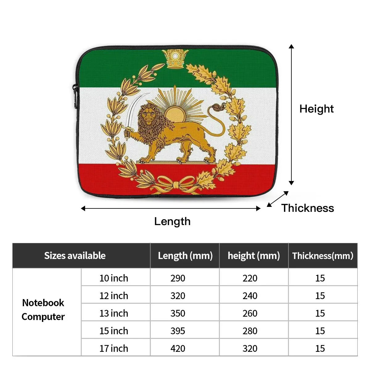 Flag Of Iran Iranian Notebook Laptop Bag Case Pouch 10 12 13 15 17 Inch For Macbook Air Pro Tablet Shockproof Case Bag
