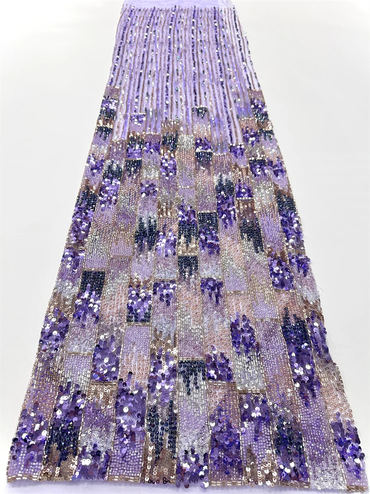 Latest African Sequins Lace Fabric 2025 High Quality Lace Embroidery Beaded Mesh Fabric 5 Yards For Women Wedding Party Dress