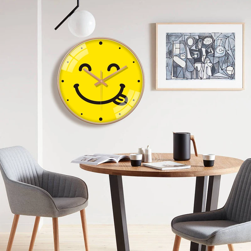 

Cream Creative Wall Clock Cartoon Smiling Face For Living Room Bedroom Study Silent Clock Hanging Wall Fashion Decoration