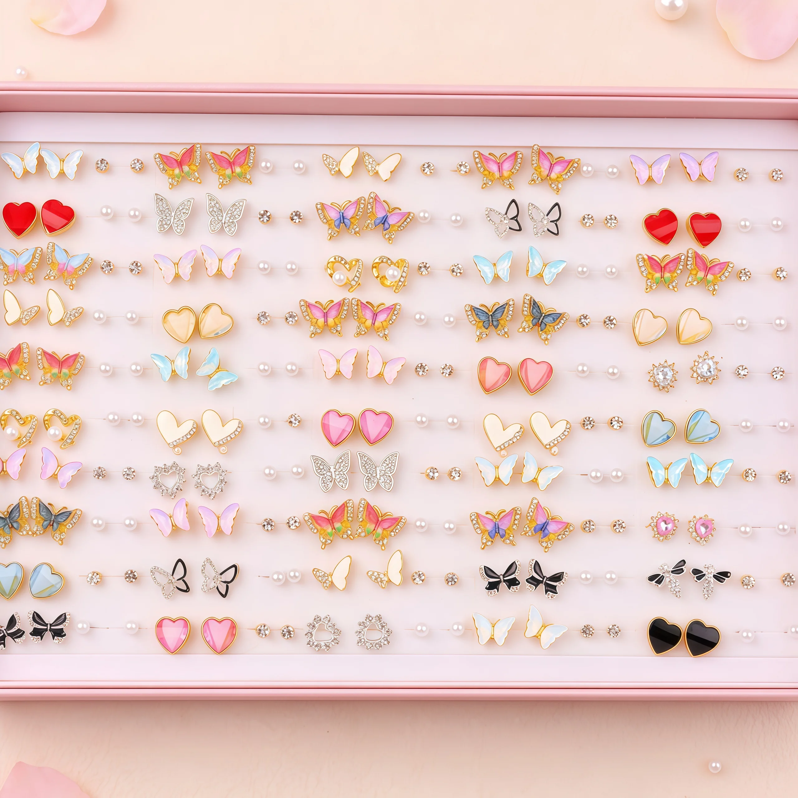 9/18/25Sets/Lot Fashion Exquisite Women's Stud Earrings Various Elegant Butterfly Heart Designs Jewelry Party Gifts Accessories