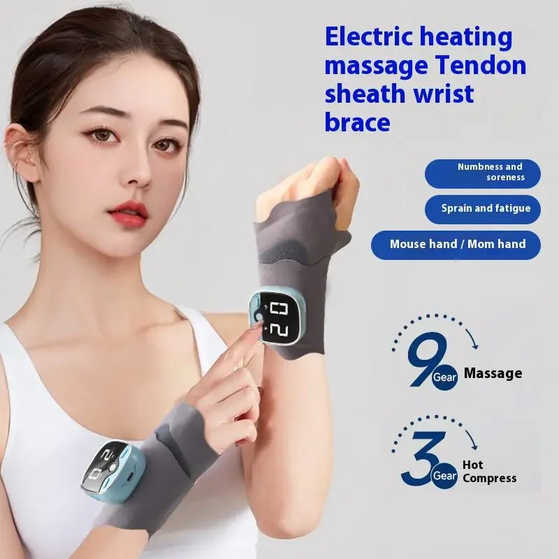 EMS Toning Wrist Hand Massager Cordless USB Rechargeable Wrist Brace Wrap with Massage Carpal Tunnel Fatigue Adjustable Heating