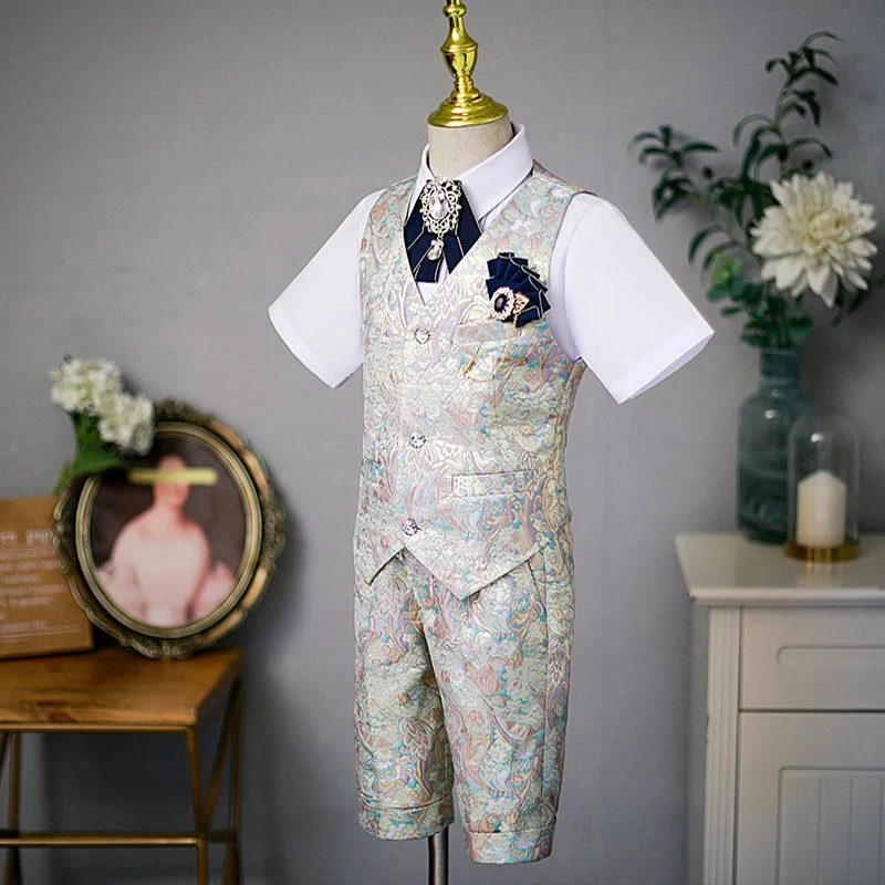 طقم بدلة جاكار مُزينة بالزهور للأولاد بدلة أنيقة للأطفال من عمر 3 إلى 16 سنة مناسبة رسمية لحفلات الزفاف وأعياد الميلاد